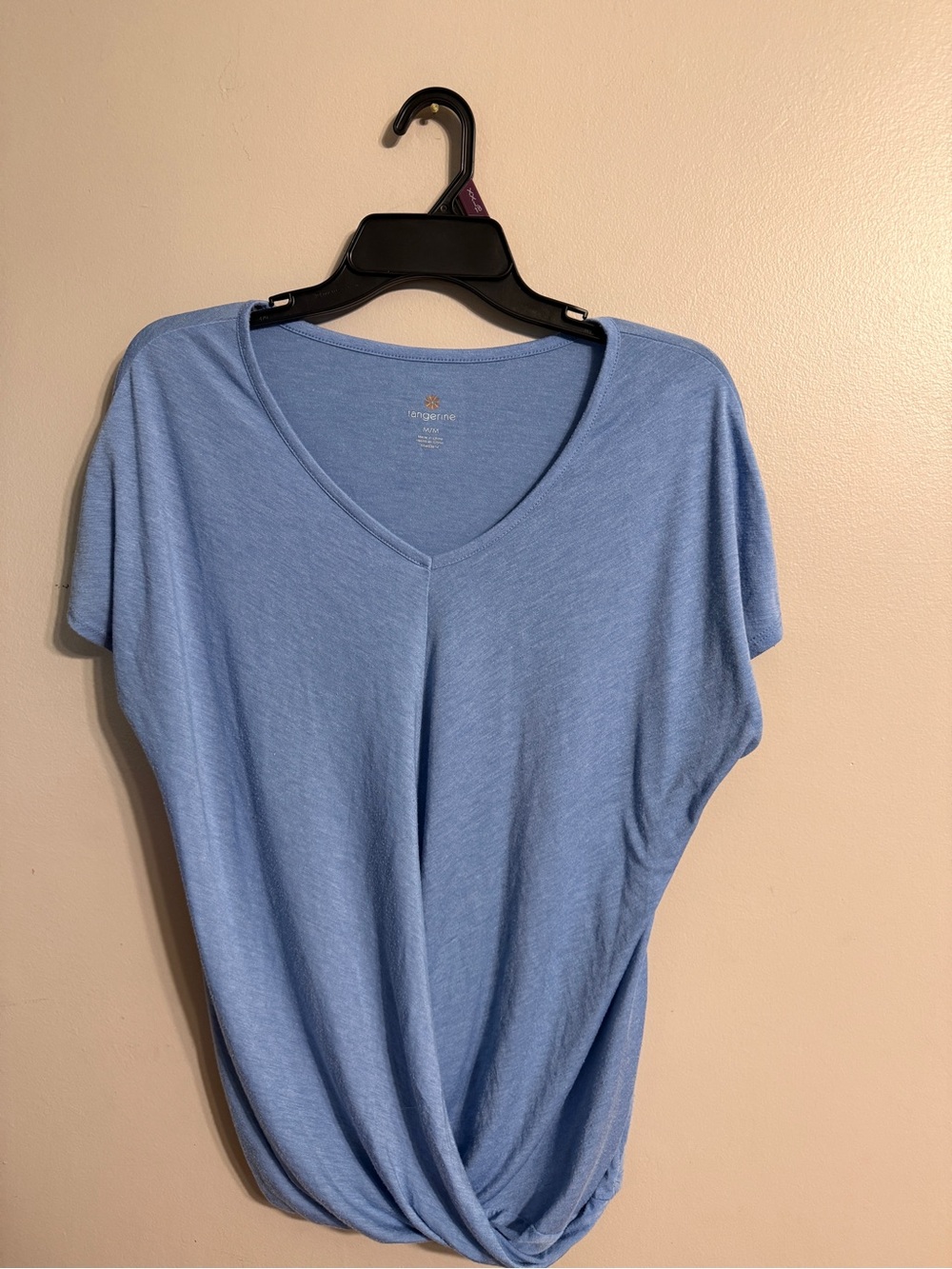 Tangerine Light Blue V-Neck Twist-Front Short Sleeve Top